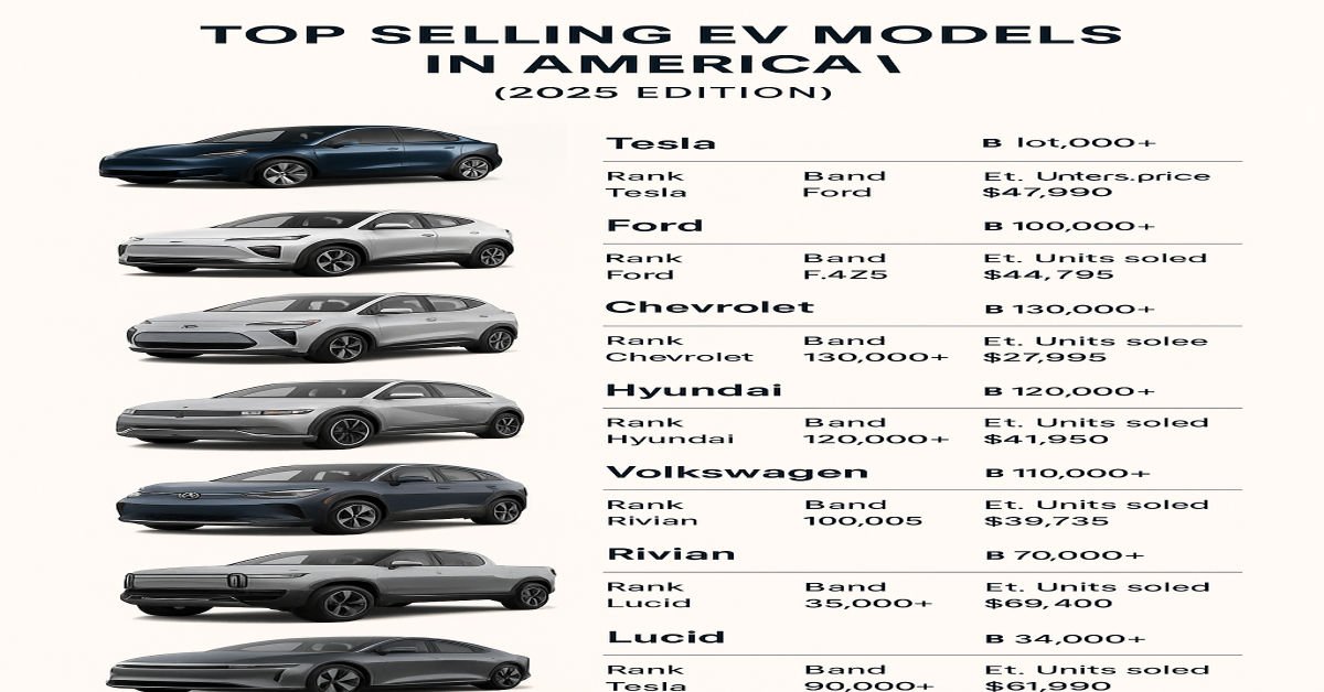 Top selling EV models in America for 2025.